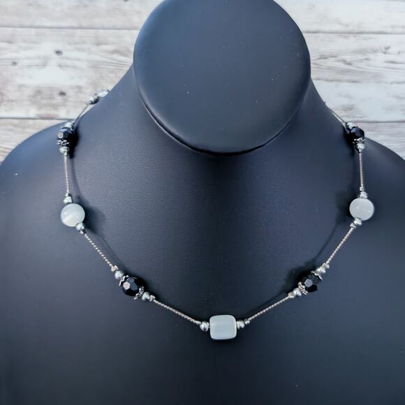 Silver Tone Necklaces with Black & White-ish Accents - Tarnished - Picture 1 of 8